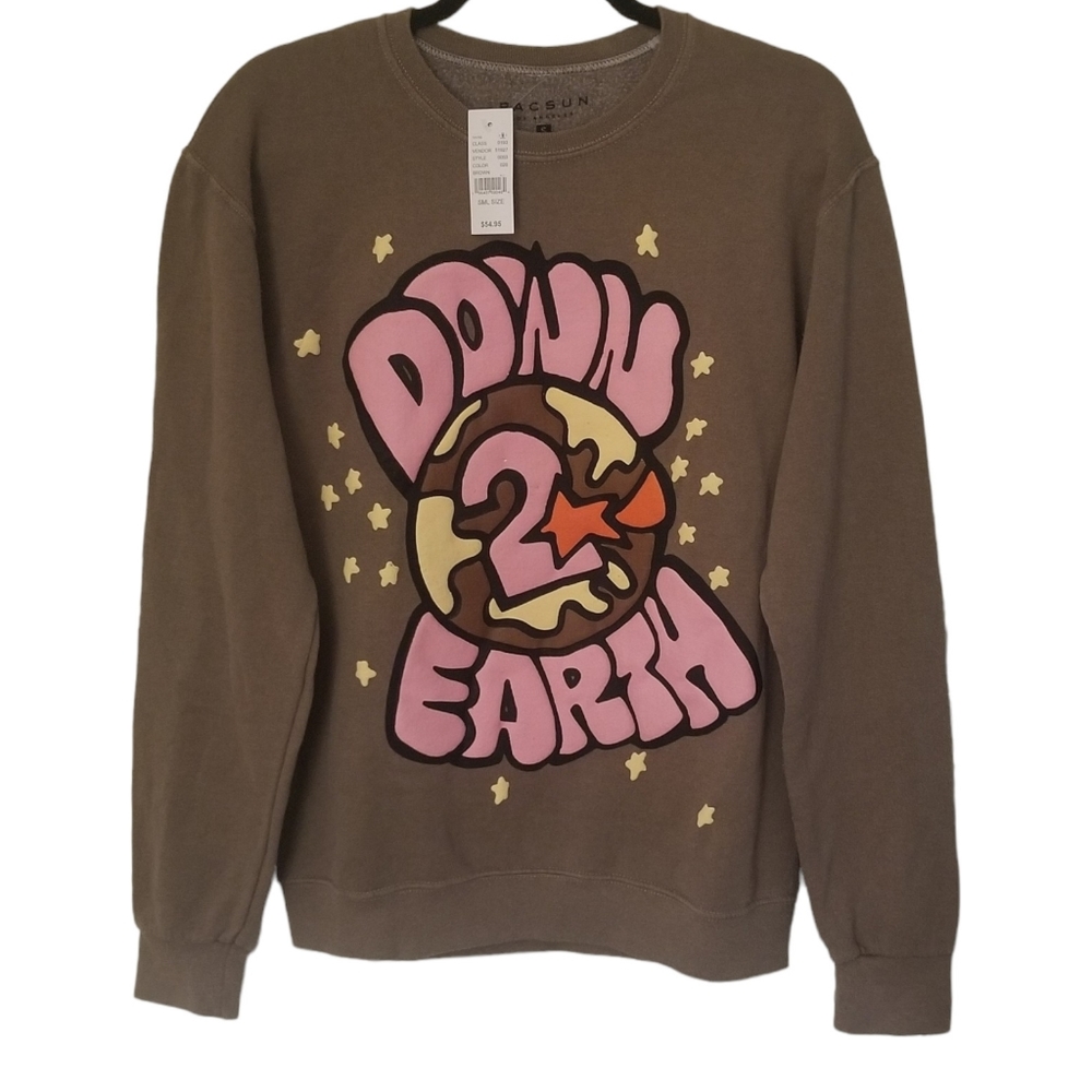 NWT PacSun Men's Down To Earth Crew Neck Brown Sweatshirt Size Small Fall 2023